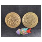 Vintage Brass Wall Fruit & Fish Decor