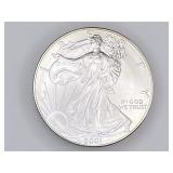 2001 American Silver Eagle silver bullion dollar,