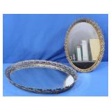 2 Mirrored Decorative Trays-16.5x12" & 13.5x10"