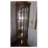 Lighted Curio, mirrored w/glass shelves & cabinet