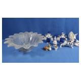 Porcelain Figures, Shoe, Glass Fruit Bowl