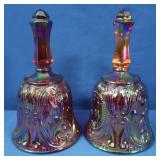 2 Vintage Fenton Carnival Glass Bells