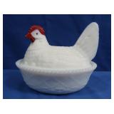 Vintage Milk Glass Hen on Nest-unmarked