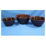 Marcrest Glazed Brown Pottery Nesting Bowls