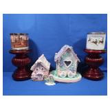 Gingerbread-style Houses, Mercury Glass Candle