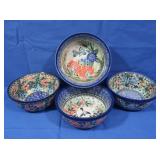 Unikat Handmade Polish Pottery-4 Bowls Stamped