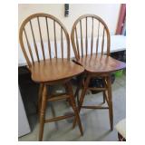 Swivel Oak Bar Chairs 30.5" Seat H, 45.5" Seat