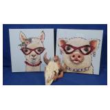 Llama & Pig Wearing Glasses Wall Art 12x12x7"