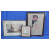 Framed Watercolor 17.5x12", Antique Framed Sketch