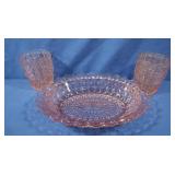 Pink Depression Glass-2 Cups & Serving Bowl