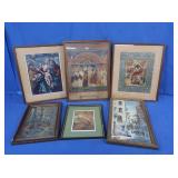 6 Vintage Framed Prints-Watercolor-Painting