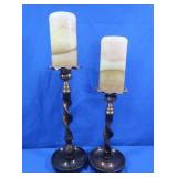 2 Metal Candlesticks w/Vanilla Scented Candles