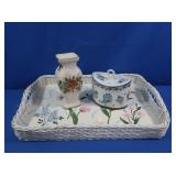 W Germany Wicker Bar Tray, Vera Bradley Lidded