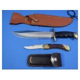 Long Knife w/Leather Sheath, Schrade Pocket Knife