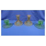 Yellow & Green Depression Glass Candlesticks