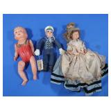 Celluloid Dolls-1 w/clothing & full body, 1 w/4