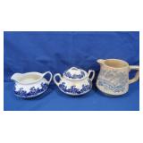 Blue Transferware Sugar & Creamer, Tan/Blue