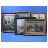 5 Vintage Framed Paintings-2 Canvas, 3 Artist