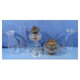 2 Vintage Oil Lamps, 3 Hurricane Tops