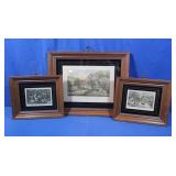 3 Currier & Ives Prints in Art Deco Glass Frames