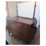 Vintage Wooden 4-drawer Dresser on Casters