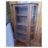 Antique Solid Oak Curved Glass Curio Cabinet on