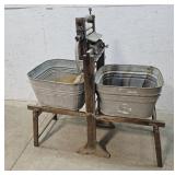 Washtub wringer stand with tubs