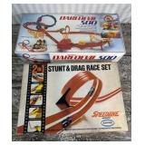 2 Toy Race Car Track Sets - 2 In 1 Stunt And Drag