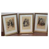 3 early framed engravings - Beautiful women and