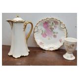 Haviland Limoges chocolate pot, egg cup, &