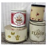 Cake tin, and 3 tin misc. canisters