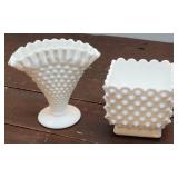 2 Milkglass Hobnail Vases