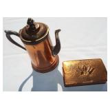 Neat copper box (cigarette box) and teapot. Both