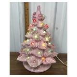 Pink ceramic Christmas tree w/ lights