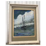 Artist Signed Sailboat painting on board