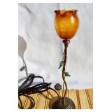 Art Nouveau style flower lamp. Dark amber glass