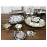 Silver plated servers, bowl, creamer, sugar,