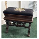 Walnut lift top slipper stool - needlepoint seat