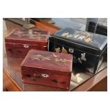 3 Oriental lacquered jewelry boxes - all need