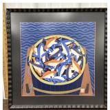 Japanese? Framed art - fish in a barrel