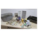 Toolbox, galvanized wash tub, hardware, soldering