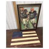 Wooden flag, and Football painting on canvas *