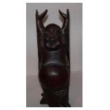 Vintage Carved Wood Hotei Happy Laughing Hands Up