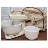 Grant maid standing mixer w/2 milk glass bowls