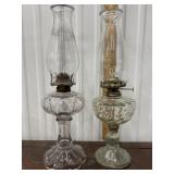 2 Oil Lamps - 1 Flint Glow Glass