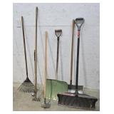 Snow shovels, rake, hoe