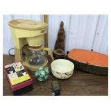 Retro coffeemaker, bun warmer, bowl, candle