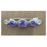 .925 Silver Pin With Purple Stones