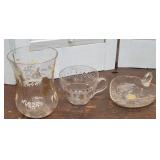 3pcs can blown Victorian Glass - vase, cup, and