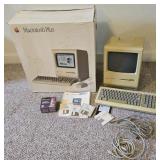 Macintosh plus computer, orig box, startup disk,